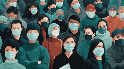 Group of people wearing medical masks to prevent the spread of the coronavirus.