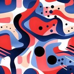 Fototapeta na wymiar A seamless pattern featuring abstract shapes, lines, and textures in a vibrant and eclectic mix, creating a visually captivating design with blue and red color tones. Generative AI