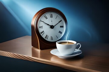 Fototapeta na wymiar cup of coffee and clock on the table