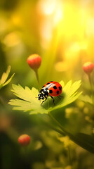 Fototapeta premium Moderne Blatt Textur sonnenlicht und natur, jahreszeit, natur, dekor, glückskäfer und laub Hintergrund.