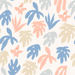 Tropical Jungle leaves and natural shapes seamless pattern. Illustration in vector. - obrazy, fototapety, plakaty