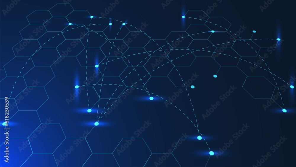Poster global network connection concept with world map point and lines. business networking, social commun
