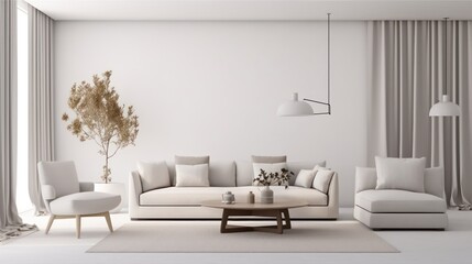 White living room in modern style.Sofa,armchair and table.Minimal concept.3d rendering