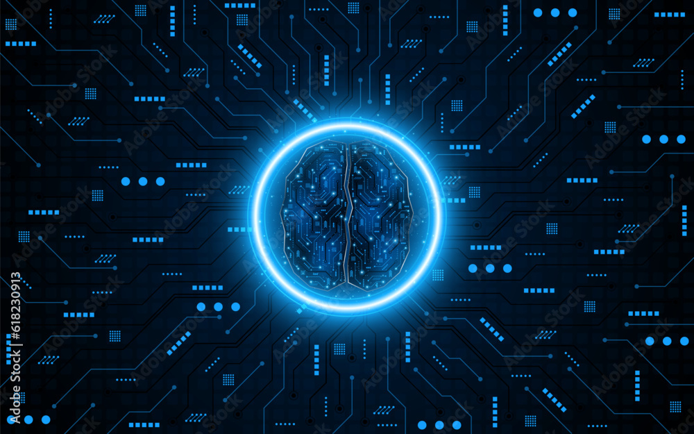 Aufkleber circuit board of computer neural network or electronic artificial intelligence. brain circuit techno