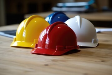  Yellow white red and blue safety helmet AI Generated
