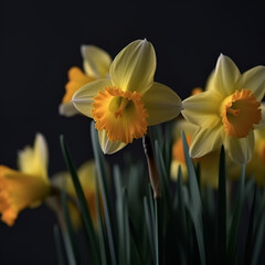 Daffodils on a dark background. Background.
