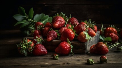 Strawberry on the dark background. Generative AI