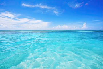 Blue Sea Surrounding Beautiful Thulusdhoo Island in Kaafu Atoll, Maldives: A Captivating View of Sky and Sea for Travel and Nature Enthusiasts. Generative AI