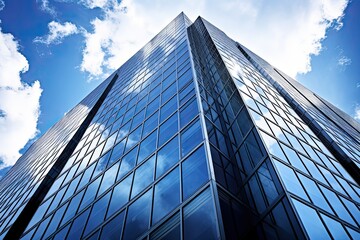 Fototapeta na wymiar Blue Sky Modern Office Building with Skyscraper Architecture and City Business Tower Glass Windows: Generative AI