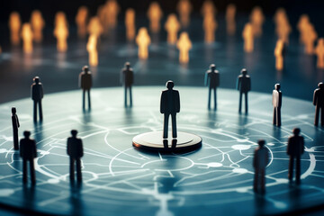 Human resource management and recruitment business concept. One person standing in epicenter. AI generated © tanitost