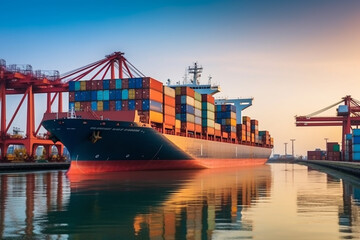 Obraz premium Container cargo ship on the sea, trade, commerce, import, export, transportation, logistics.Generative Ai.