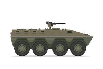 Armored personnel carrier. Vector element flat style illustration. Side view. Isolated APC on white. Military Vehicle