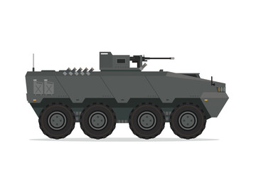 Armored personnel carrier. Vector element flat style illustration. Side view. Isolated APC on white. Military Vehicle