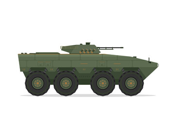 Fototapeta premium Armored personnel carrier. Vector element flat style illustration. Side view. Isolated APC on white. Military Vehicle