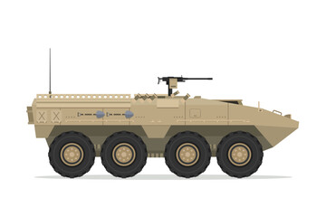 Naklejka premium Armored personnel carrier. Vector element flat style illustration. Side view. Isolated APC on white. Military Vehicle