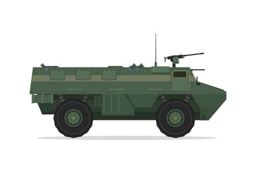 Fototapeta premium Armored personnel carrier. Vector element flat style illustration. Side view. Isolated APC on white. Military Vehicle