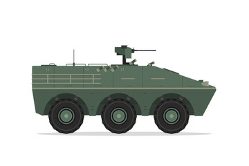 Fototapeta premium Armored personnel carrier. Vector element flat style illustration. Side view. Isolated APC on white. Military Vehicle