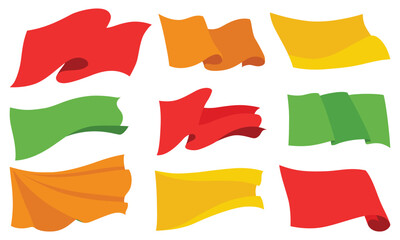 Waving flags. Set of color flags template on white background. National flags waving symbols. Banner design elements. Mockup collection