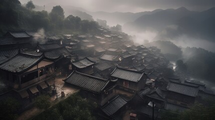 Aerial view of a ancient chinese village