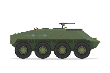 Fototapeta premium Armored personnel carrier. Vector element flat style illustration. Side view. Isolated APC on white. Military Vehicle