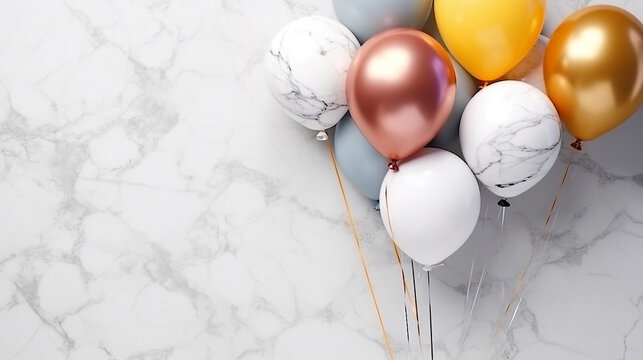 Blank marble of beautiful balloons birthday or party greeting card.Generative Ai.