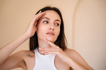 young female after rejuvenation, advertising of aesthetic medicine