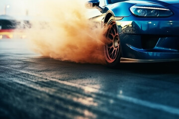 Car drift battles in race tracks.Generative Ai.