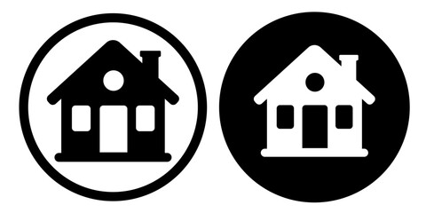 Residential building or home icon. Facade, building exterior. Vector clipart isolated on white background.