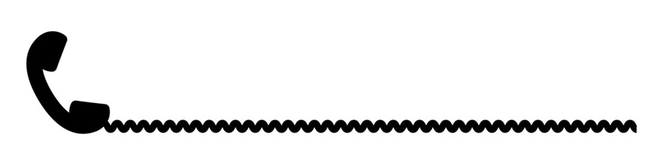 Telephone receiver with a wire. Phone handset with extension cord. Black silhouette isolated on a white background. Vector clipart.	 - obrazy, fototapety, plakaty