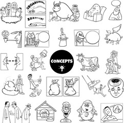 cartoon concepts or metaphors with comic characters set