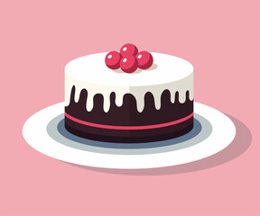 Cake. Vector flat illustration isolated on pink background.
