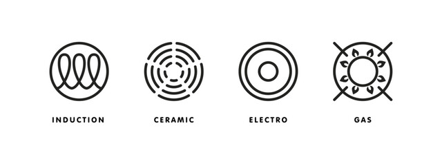 Icon of induction, electric hob, gas cooking stove and ceramic oven grate cooker. Top view symbol or logo template. Vector illustration