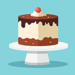 Cake. Vector flat illustration isolated on blue background.