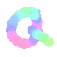 Q q  Alphabet cloudy rainbow pastel colours	
