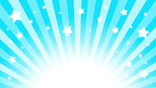 集中線と星が回転するアニメーション背景　フラッシュが光る　水色