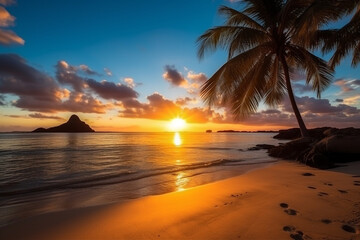 Beautiful paradise tropical island with sunrise landscape.Generative Ai.
