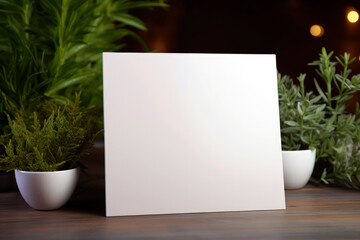 Generative AI illustration of Mockup Blank white square card template on a light background
