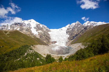 glacier in the Caucasus mountain range in Georgia. Mountain landscape