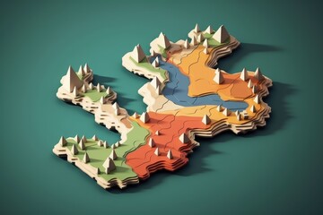 flat design of 3d map with topography area