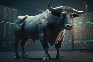 wallstreet bull concept of stock market  investment optimism - obrazy, fototapety, plakaty
