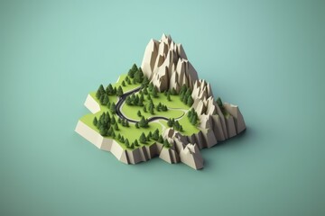 flat design of 3d map with topography area