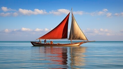 Calm Waters of Zanzibar: Traditional African Dhow Sailing in Serene Indian Ocean: Generative AI