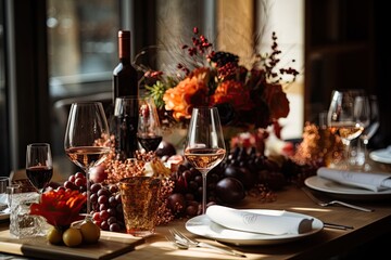 Celebration of Love: Real Wedding Table Setting with Wine and Lunch Room DÃ©cor. Generative AI