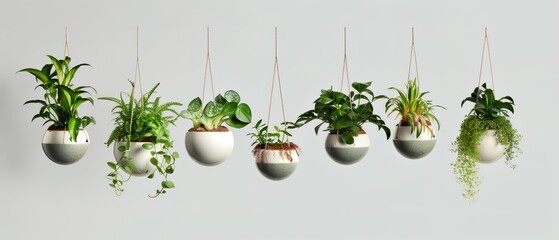 Collection of Beautiful Plants in Hanging Ceramic 