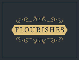 Flourishes calligraphic vintage ornamental background. Vector luxury invitation, restaurant menu or royalty certificate. Golden ornate page with swirls and vignettes elements