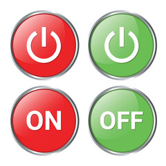 Set Power On Off Switch Button Slider, On and Off Slider, Shutdown Symbol, Slider On Off Push Button, 3D Realistic Glossy And Shiny Glowing Energy Icons Vector Illustration