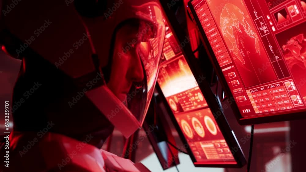 Wall mural astronaut in a space suits aboard the mars station. cosmonauts piloting the spaceship in space. gala