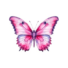 Colorful pink butterfly isolated on white background in watercolor style. Generative AI.