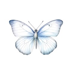Watercolor illustration of a beautiful white butterfly isolated on white background. Generative AI.