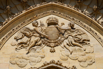 Fototapeta na wymiar Pediment of the Orléans Cathedral of Sainte Croix (